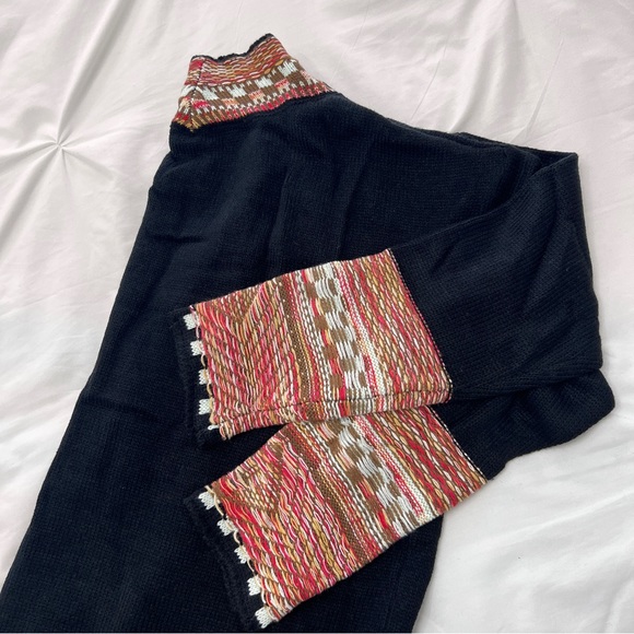 Black Cardigan Aztec Western Bohemian Print Knit Long Sleeve - Picture 13 of 16